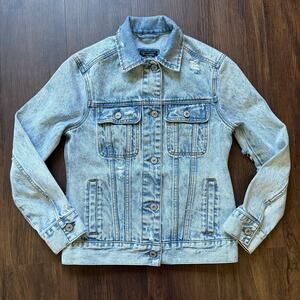 Abercrombie & Fitch Light Acid Wash Distressed Denim Jean Jacket XS